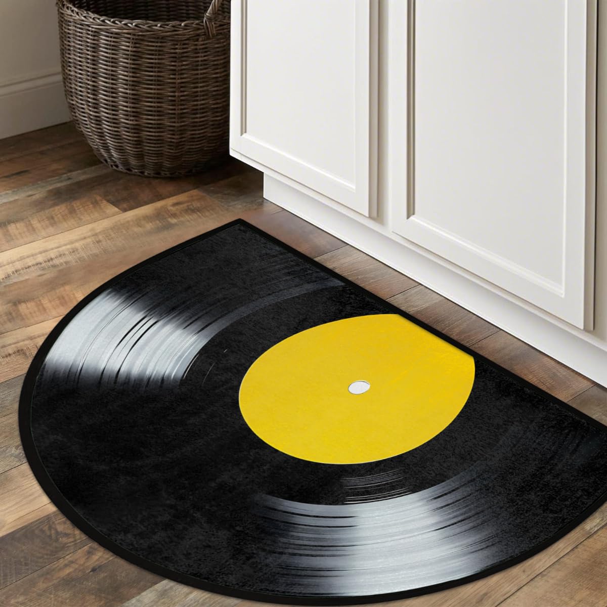 Half Round Door Mat Yellow Label Black Vinyl Record Welcome Mats Non (36 inch x 24 inch (Semicircular) / Yellow Label Black Vinyl Record)