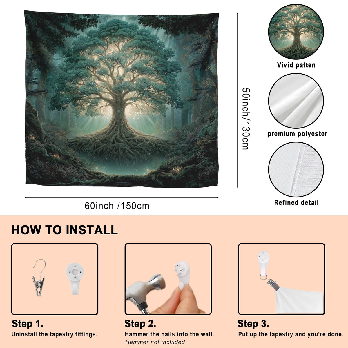 Tree of Life Tapestry 60 x 50 Inch (Mystic Teal)