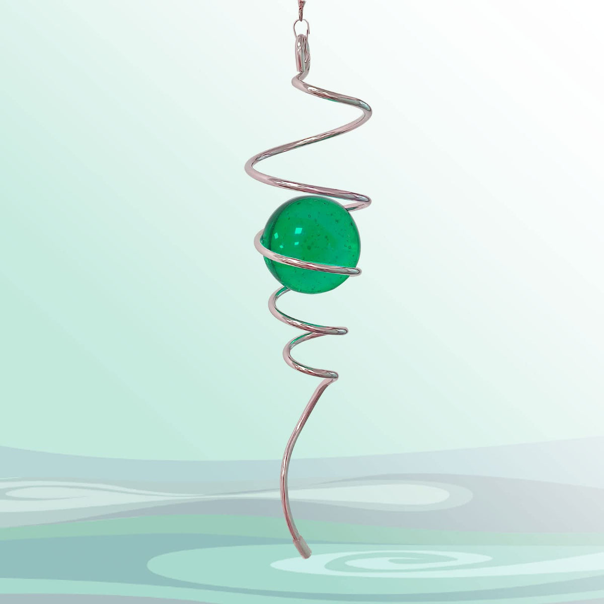 Wind Spinner Tail Gazing Ball Spiral Decorative Wind Spinners Sun Catcher 11inch Tail and 2 inch Glass Orb. Indoor Outdoor Garden Decoration Wind Spinner Stabilizer (13in / 007-green)