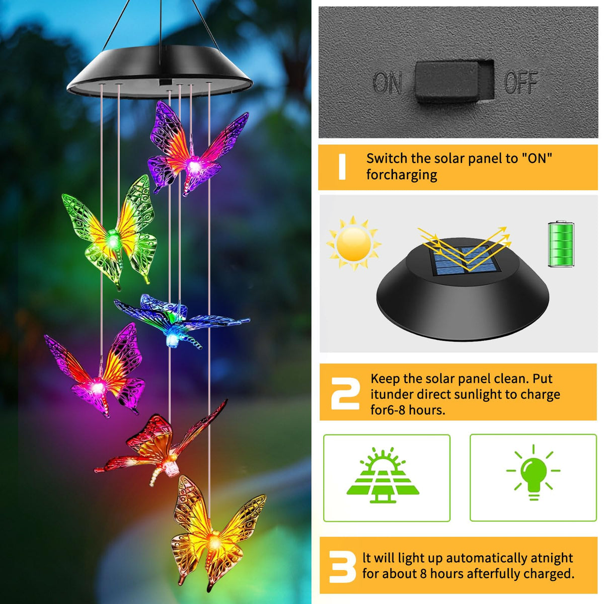 Butterfly Solar Wind Chimes