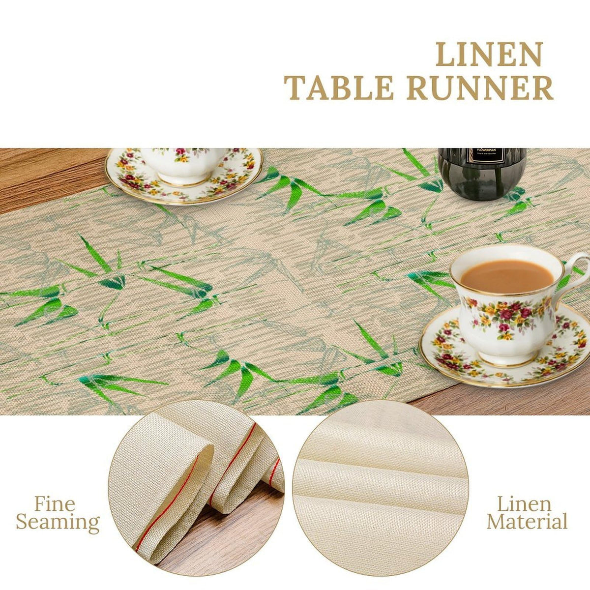 Bamboo Print Linen Table Runner (13x90inch / Green Bamboo)