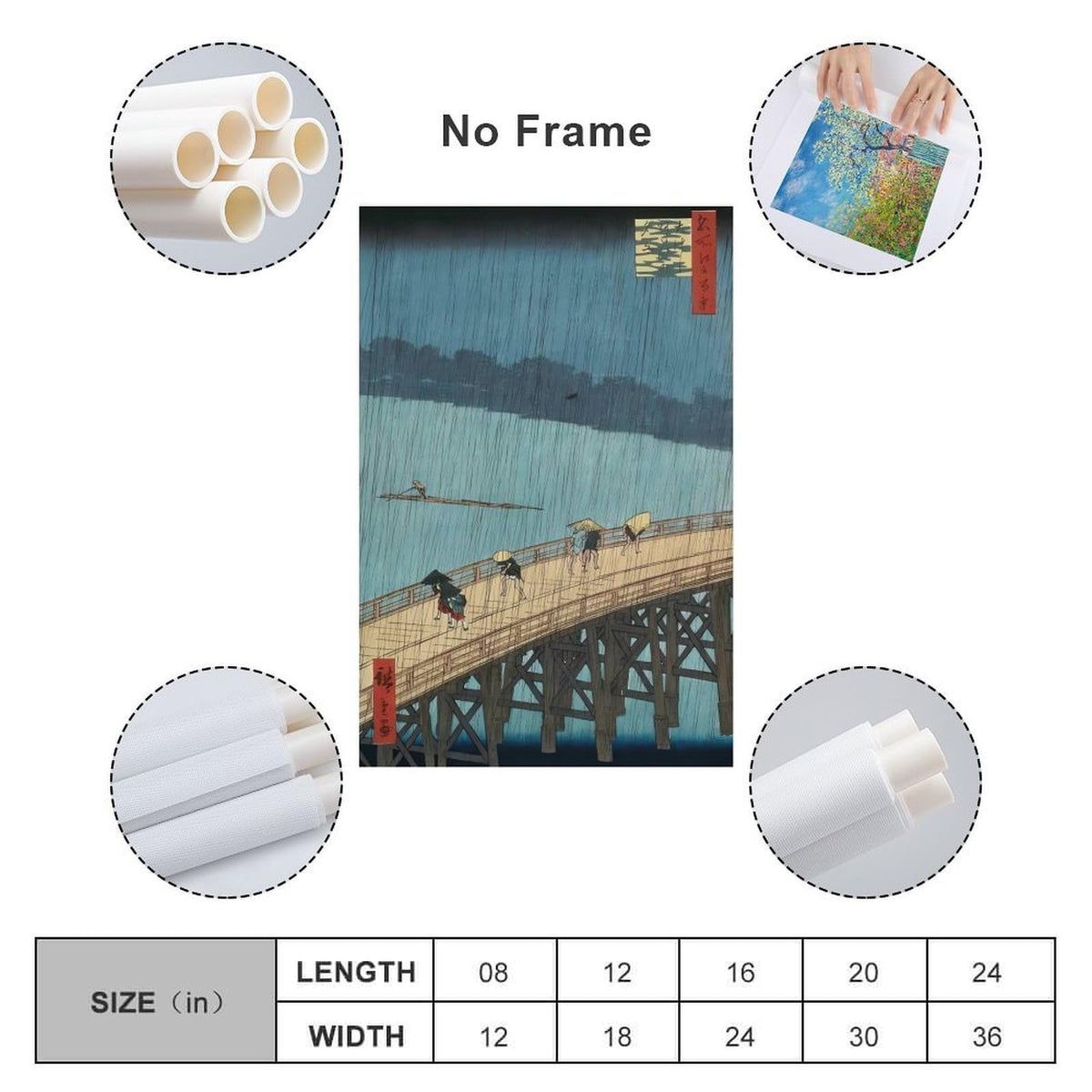 Hiroshige Ohashi Bridge In The Rain Canvas Printing Wall Art Ukiyoe Japanese Landscape Prints Vintage Blue River Bridge Scene Posters Wall Decor For Living Room Bedroom Office 20x30inch (style-9 / 20x30inch(50x75cm) Unframe)