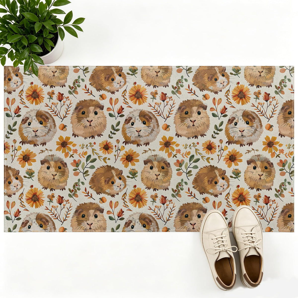 Cute Guinea Pig Floral Doormat Rug for Entryway (Cute Guinea Pig Floral)