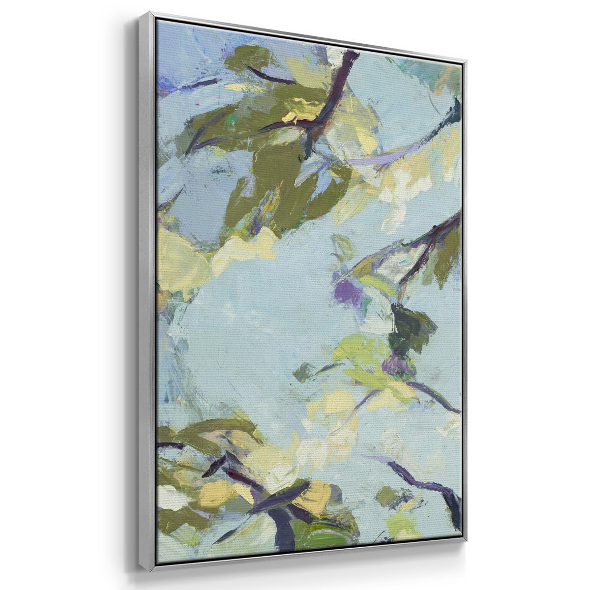 Abstract Nature Art Silver Floater Frame Home Paintings & Prints Blue Sky & Trees Reflection in a Lake Canvas Wall Decorations for Bedroom Classroom Office (37"L x 25"W / Aqua Sky)