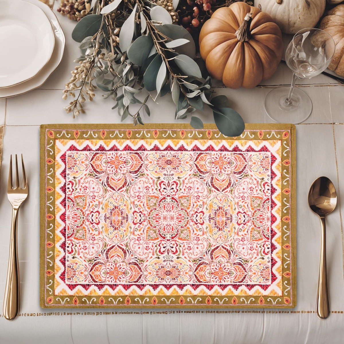 Placemats Set of 4 Reusable 100% Cotton (063 - Damask / 13" X 19" (Pack of 4))