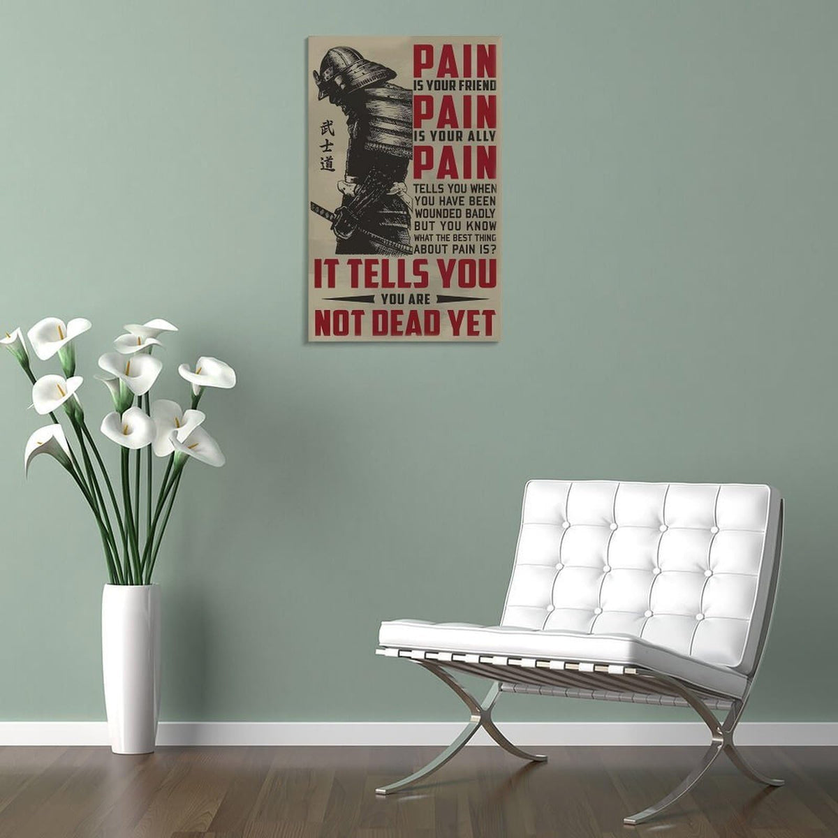 Samurai Japan Quote Text Art Canvas Printing Wall Art Prints Wall Decor Posters Motivational Warrior Pain Quote Vintage Red Black Living Room Bedroom Office Gym Decor 08x12inch (style-31 / 08x12inch(20x30cm) Frame)