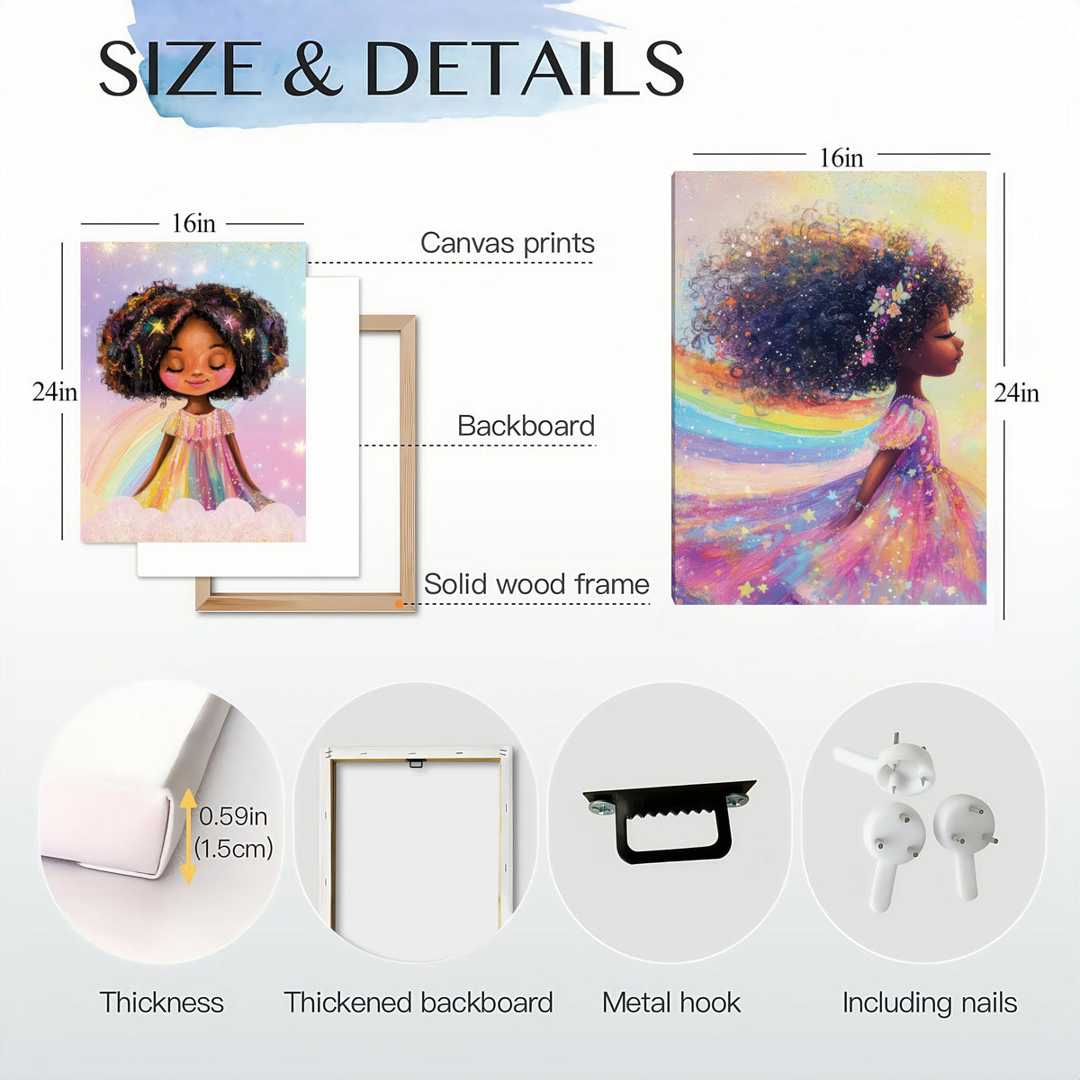 Black Girl Princess Wall Art (Little black girl / Framed16X 24Inches)