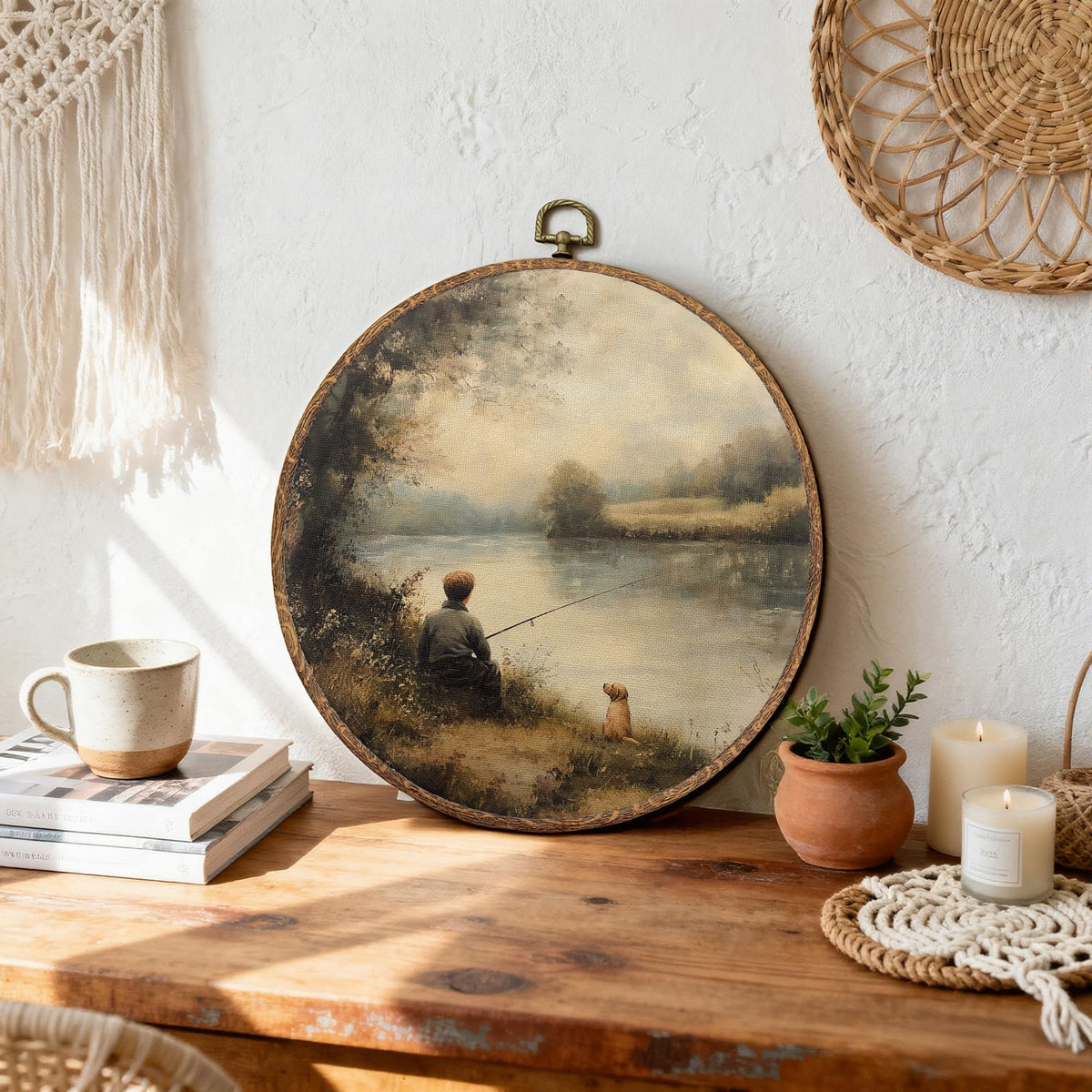 Vintage Farmhouse Lakeside Round Wall Art (04Child)