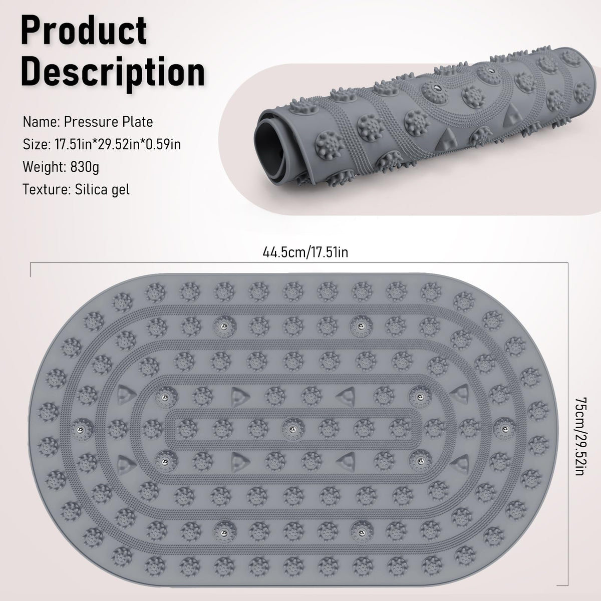 Foot Massage Acupuncture Mat (30x17.7" Grey)