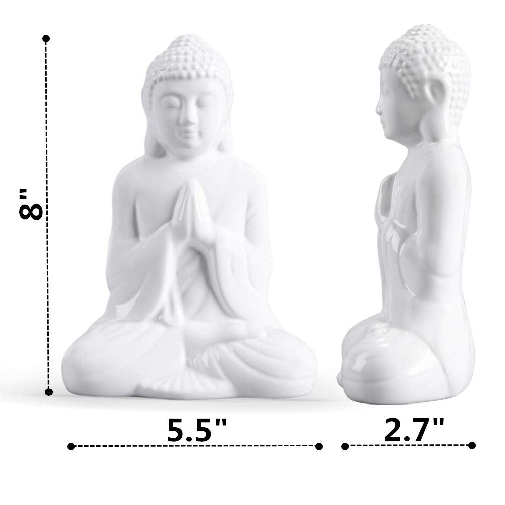 Ceramic Praying Buddha Figurine (White / Small)