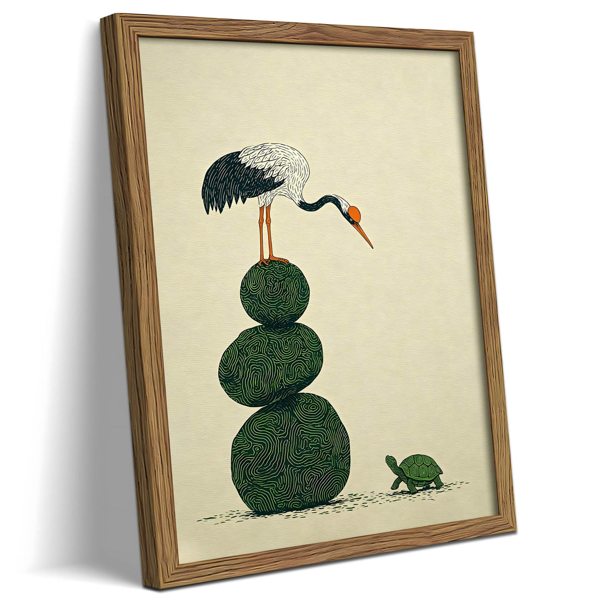 Framed Japanese Crane Wall Art 16x24 Inch (A-Green Turtle / 24"L x 16"W)