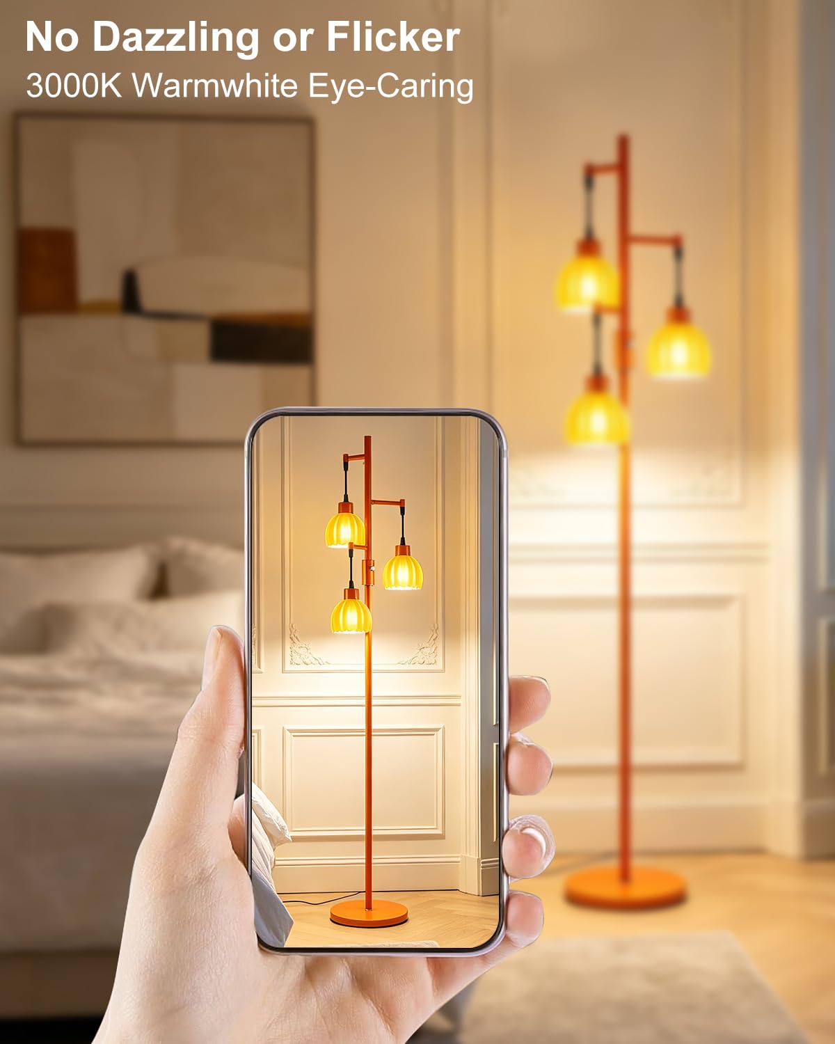 65'' Glass Floor Lamp Dimmable Orange with Lotus Glass Shade & 3000K Bulbs Included 3 (3 Orange Lotus-Orange)