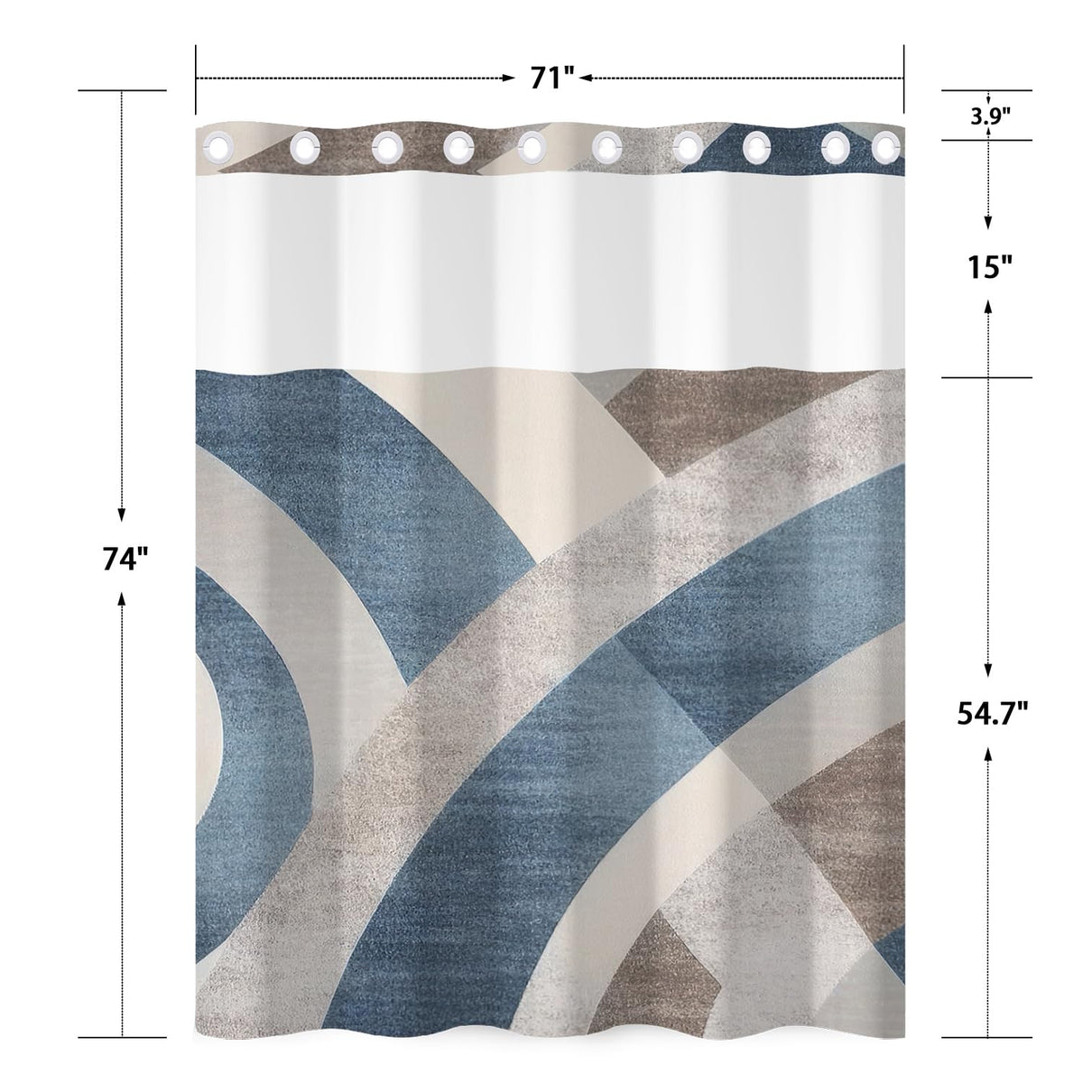 Abstract Geometric No Hook Shower Curtain with Snap in Liner (Abstract-2)