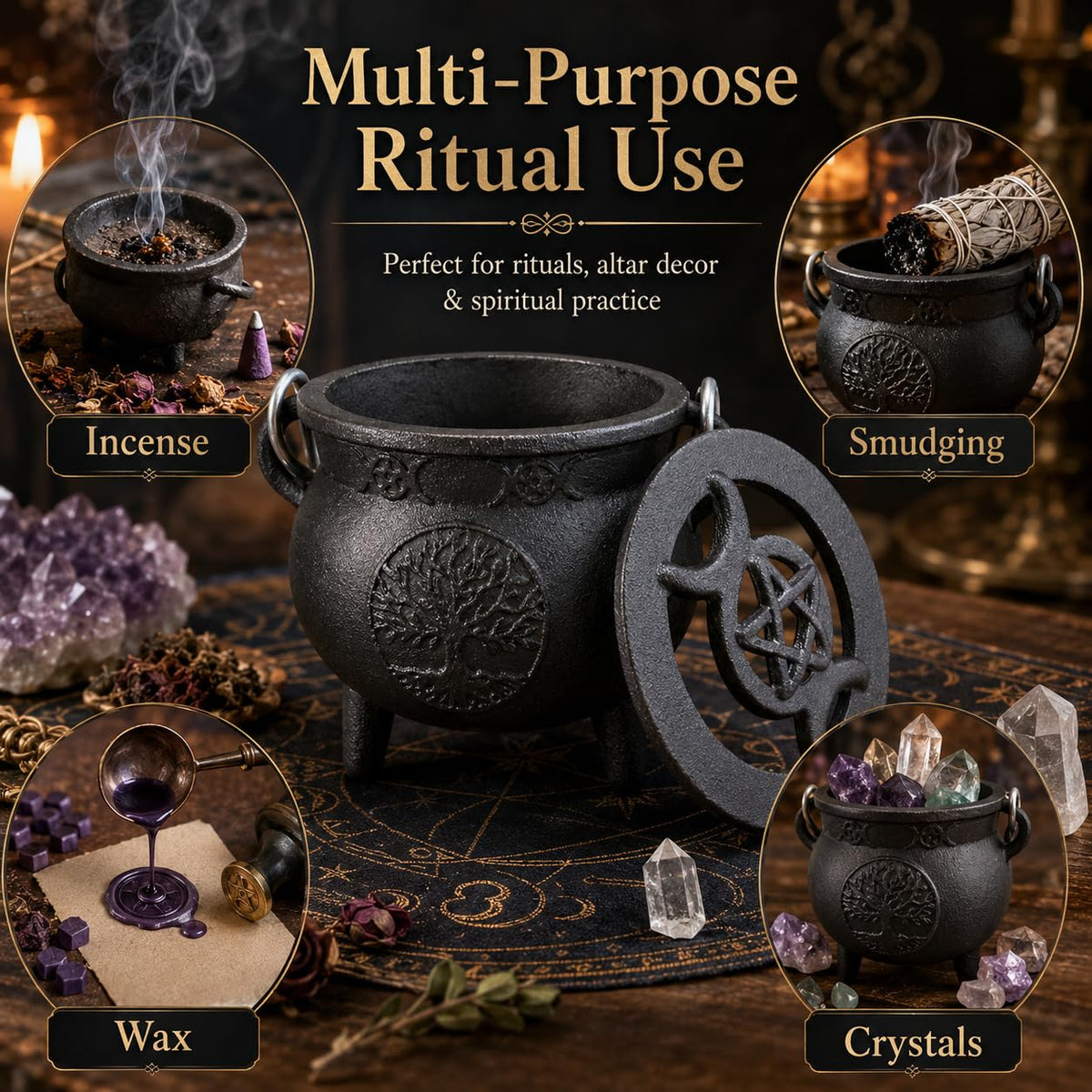 Tree of Life Cast Iron Cauldron with Handle (Tree of Life)