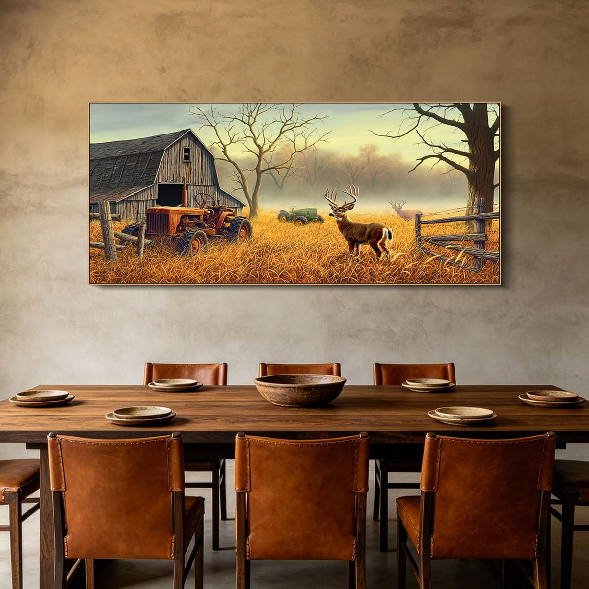 Deer Wall Art Oversized Farm Canvas Wall Decor Living room Bedroom Home (Brown-2 / 86"L x 39"W)