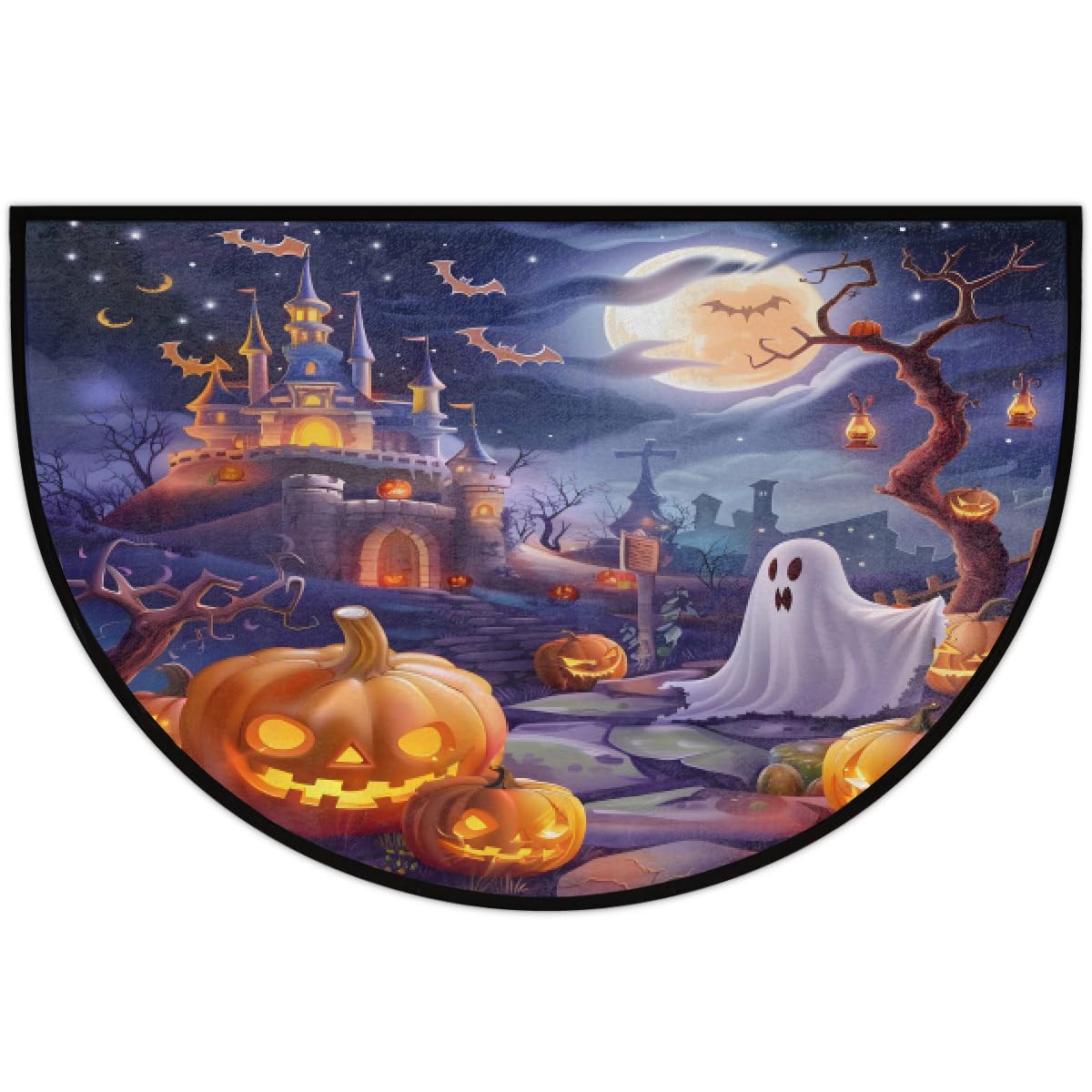 Ghosts Half Round Door Mat Indoor Entrance Semi Circle Area Rugs (Z Ghosts Halloween Castle)