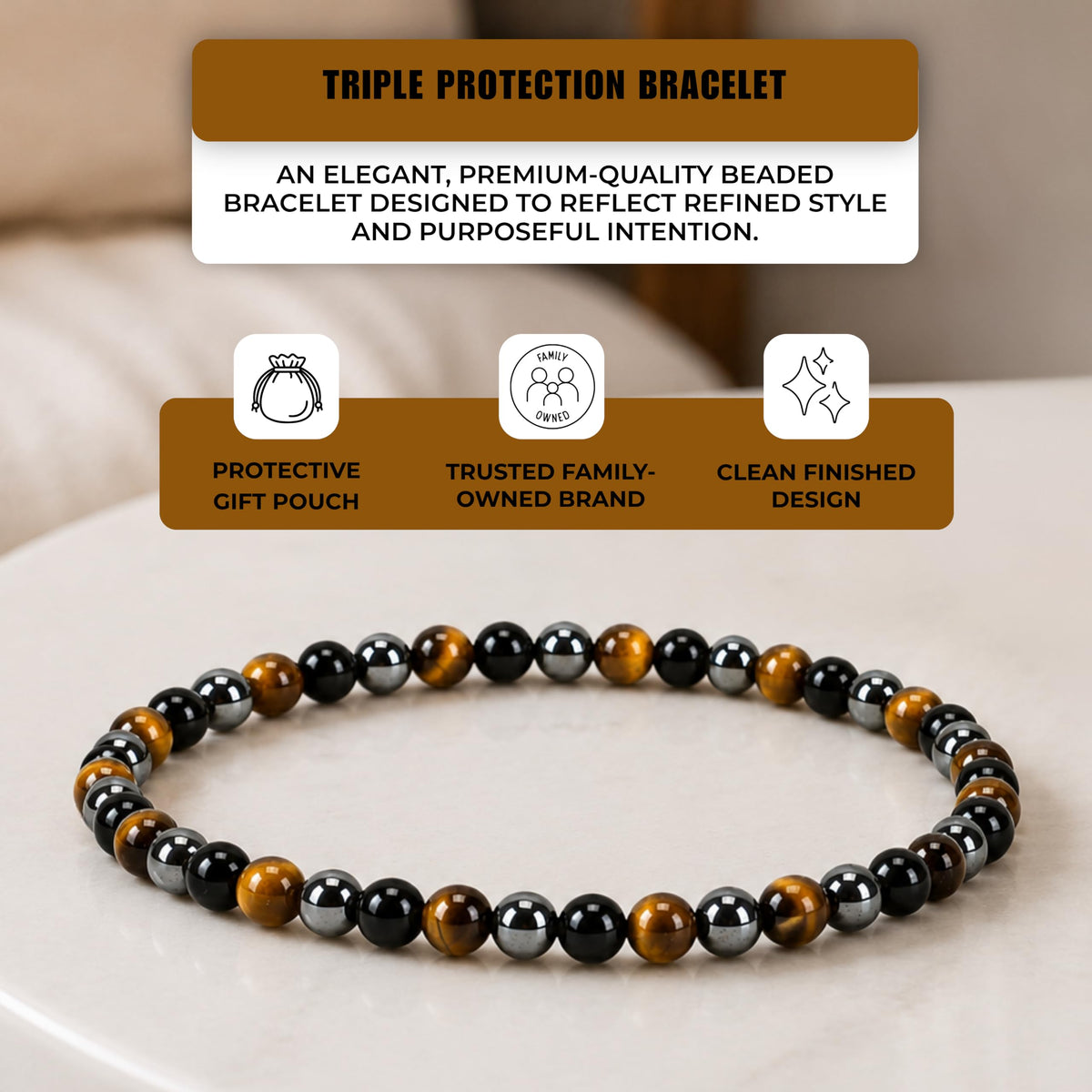Triple Protection Bracelet 4mm Beaded Bracelet (Triple Protection / Small)