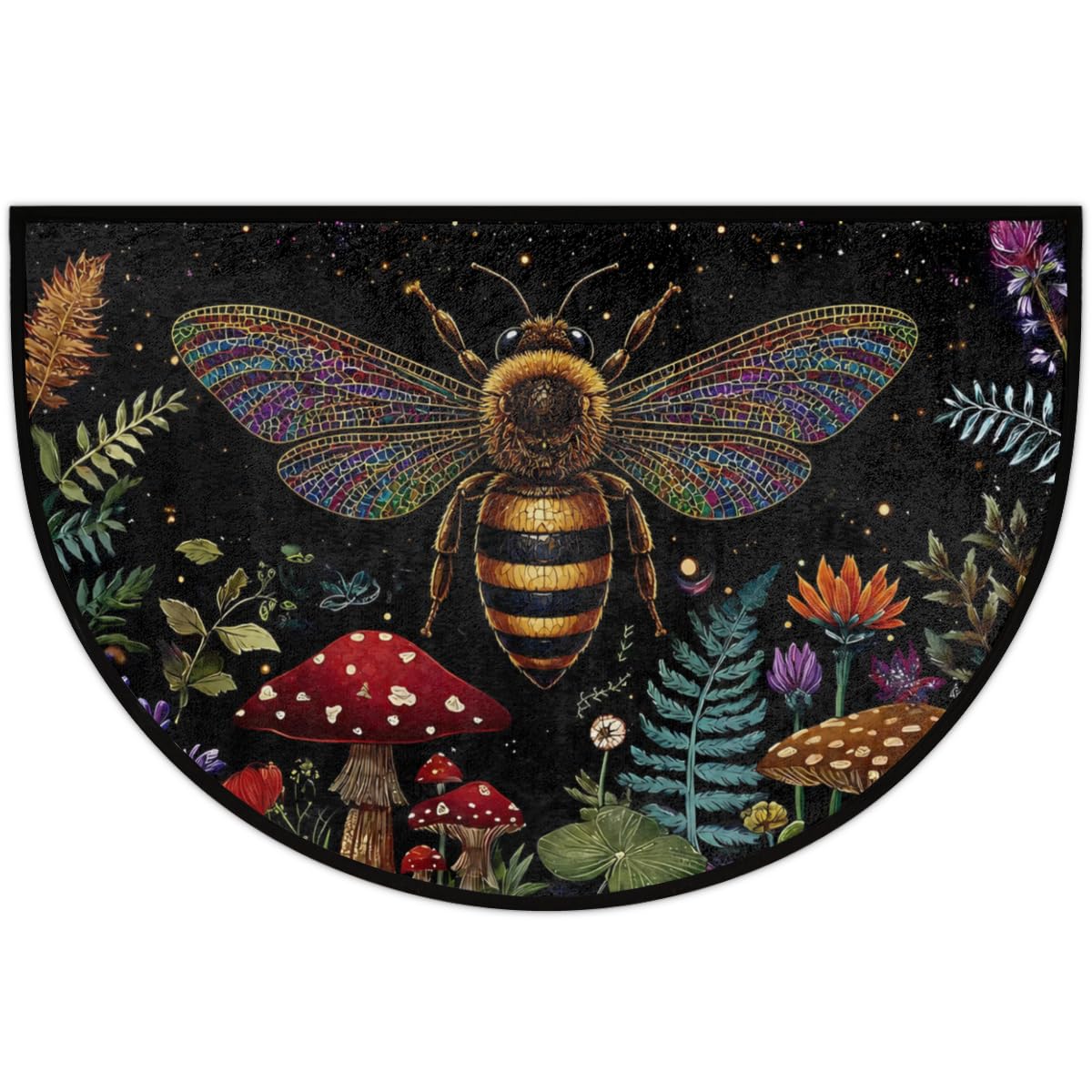 Boho Bee Mushroom Flower Ferns Half Round Door Mat Indoor Entrance Low Pile Non Slip Absorbent Semi Circle Welcome Mats Doormats 36x24 in Floor Mats for Home Kitchen (Boho Bee Mushroom Flower Ferns)