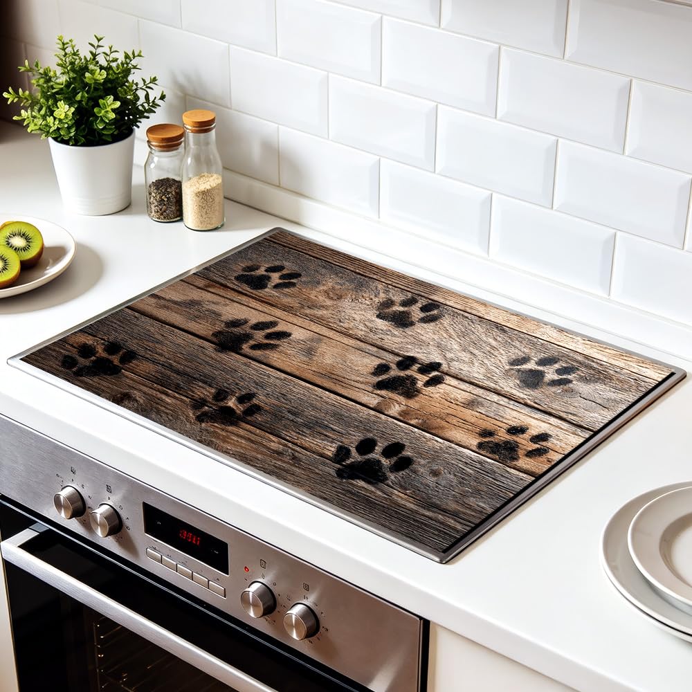 Paw Print Stove Top Cover 28x20 Inch Decorative Electric Stove Cover (Colorful2097)