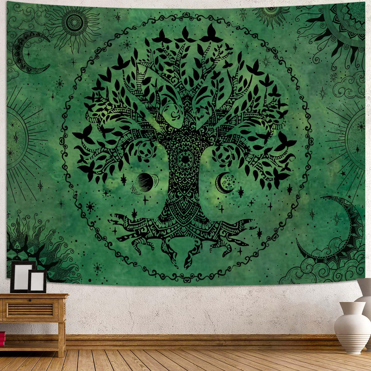 Tree of Life Mandala Tapestry Boho Tapestry for Bedroom Green Tapestries Wall Hanging Living Room Wall Art and Home Decor 60x80 (Green / 60"L x 80"W)