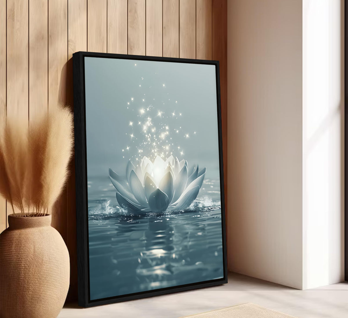 3Pcs Framed Zen Stones Lotus Spa Canvas Wall Art White Lotus Blooming on Stones Painting Picture Wall Decor Modern Spiritual Poster Print Artwork for Yoga Spa Meditation Spiritual Room Home Decoration (Framed / 16L" x 12W")