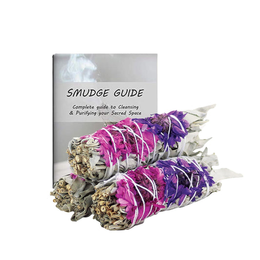 Soul Sticks 4 Inch 3 Pack Floral Blissful White Sage Smudge Sticks Bulk with Starter Guide (3 Pack - 4 Inch)