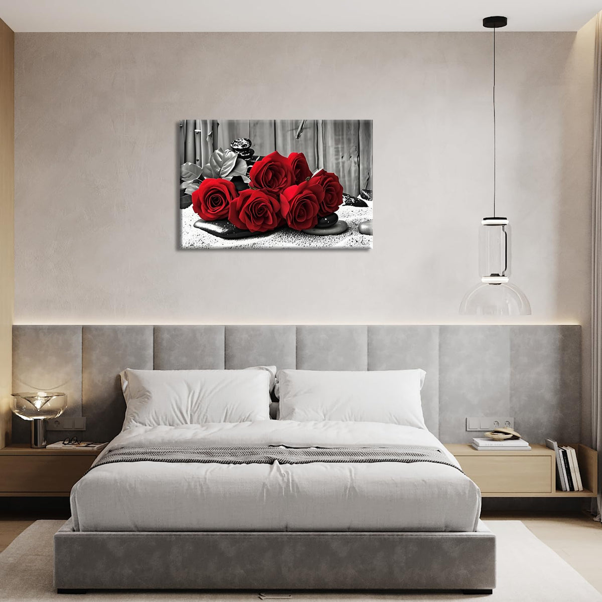 Black and White Red Roses Canvas Wall Decor Framed Modern Zen Artwork For Bedroom Bathroom Office Home Decor Ready to Hang（rose (24.00L" X 16.00W'' / rose-3)