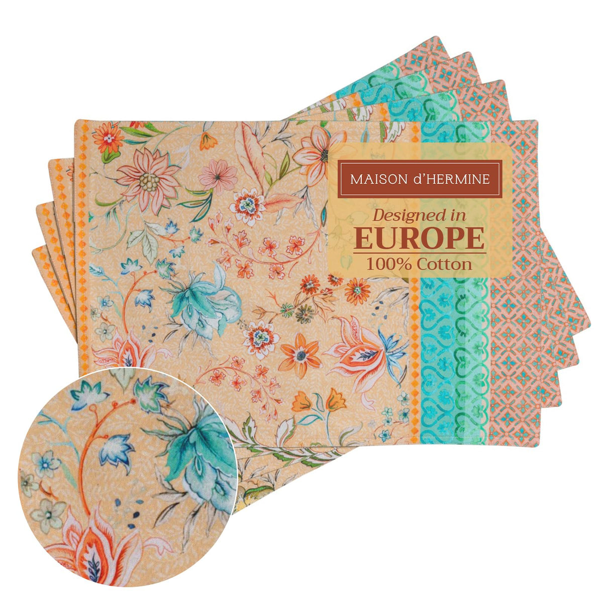 Placemats Set of 4 Reusable 100% Cotton (099 - Luxury Loft - Peach / 13" X 19" (Pack of 4))
