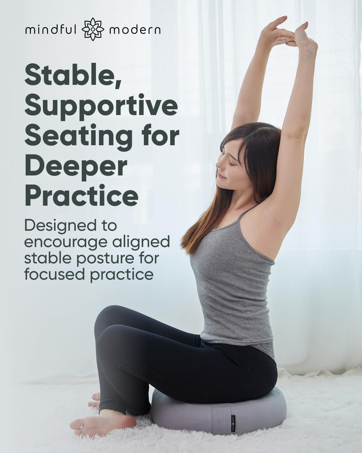 Mindful & Modern Large Meditation Cushion for Zafu Yoga (Round - Grey)