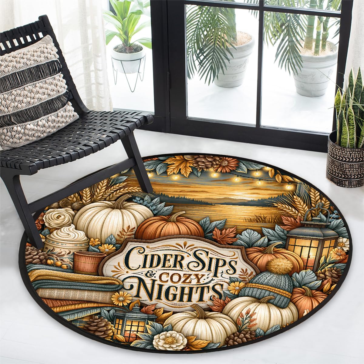 3 Ft Pumpkin Round Rug Circle Area Rugs Circular Door Mat for Indoor (B:b-10 / 3' (Round))