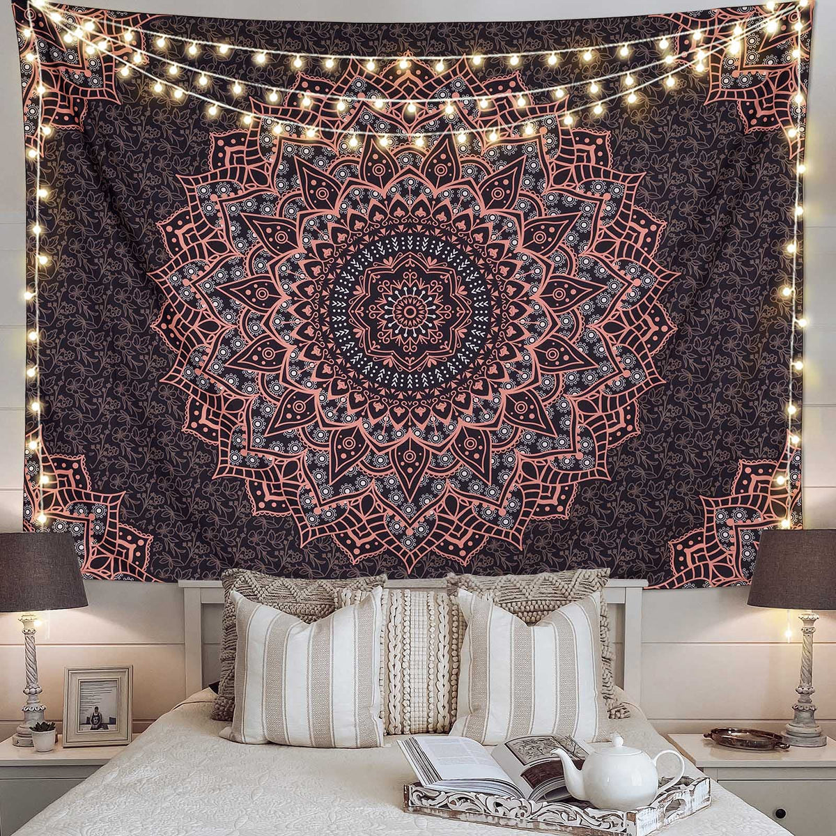 Black Pink Mandala Tapestry Wall Hanging Vintage Tapestries Aesthetic Hippie Decor Bohemian Wall Art Boho Home Decoration for Bedroom (59"L x 51"W / Black and Pink Mandala Tapestry)