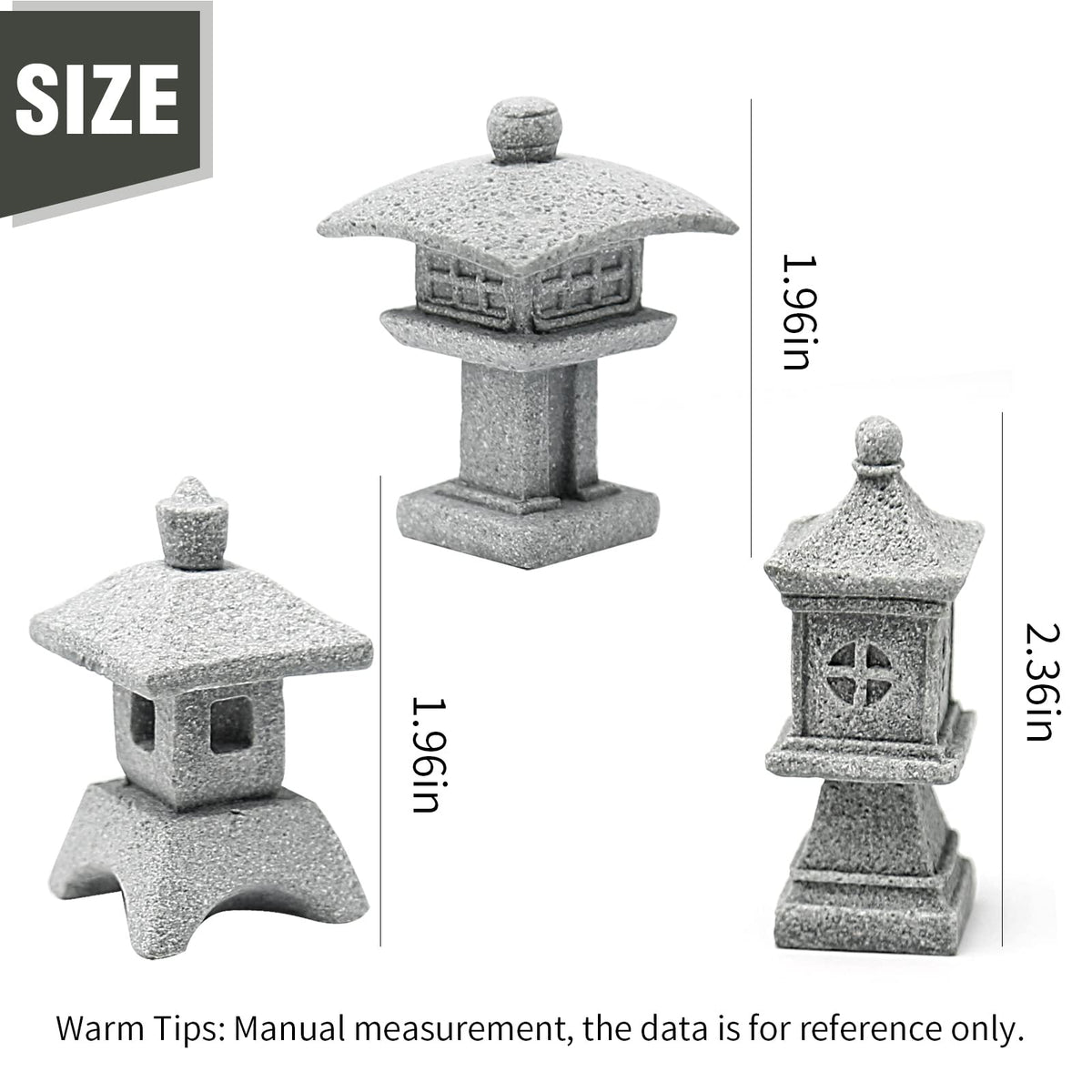 3pcs Miniature Pagoda Statues Japanese Style Pagoda Lantern Asian Decor Square Chinese Pagoda Statue for Zen Garden Indoor Outdoor Decor Micro Rockery Landscape Kit (Square Pagoda Statue)