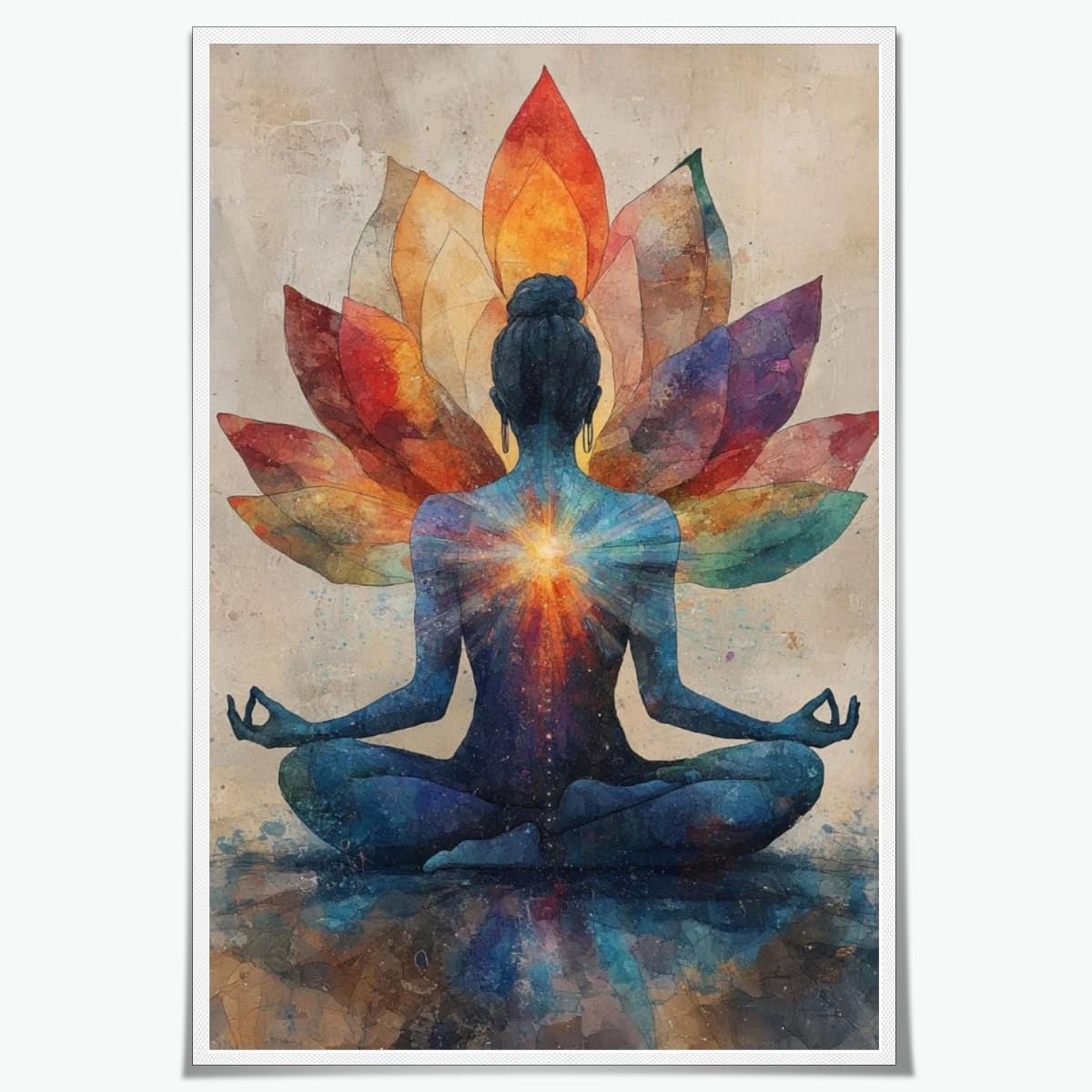 Meditation Wall Art Colorful Meditation Lotus Poster Chakra Energy Canvas Print Yoga Room Home Decor 8x12inch Unframed (style-4-Unframed / 8"L x 12"W)