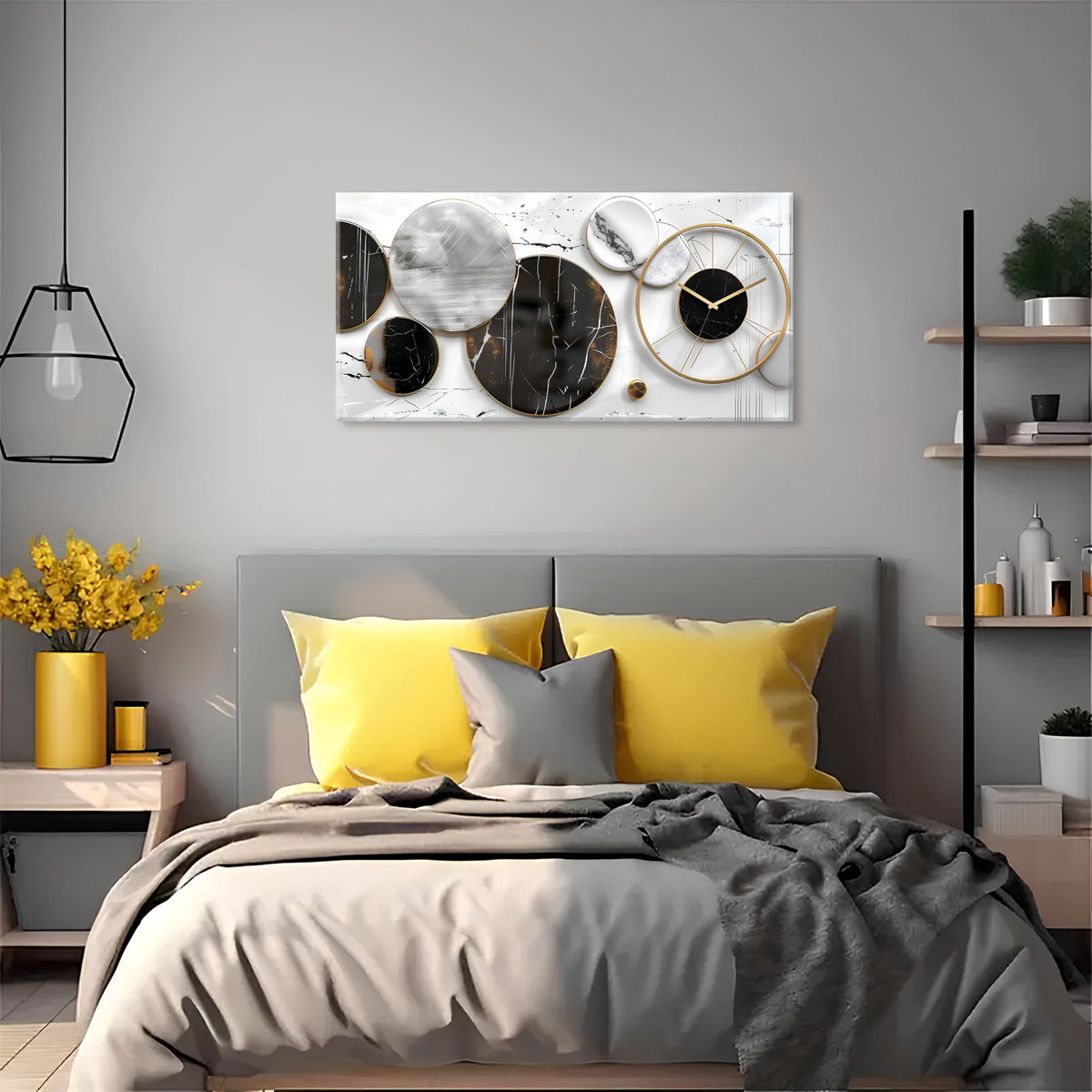 Modern Abstract Canvas Wall Art for Living Room Home Office Decor Black and White Gray Picture for Wall Decor Geometric Texture Marble Painting Clocks Prints Poster Artwork Decorations 20x40” (40"L x 20"W / ABSTRACT01)