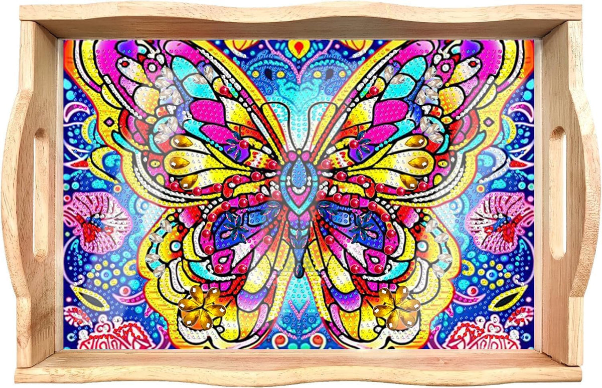 Diamond Art Kits for Adults Wooden Serving Trays with Handles (E Butterfly AA)