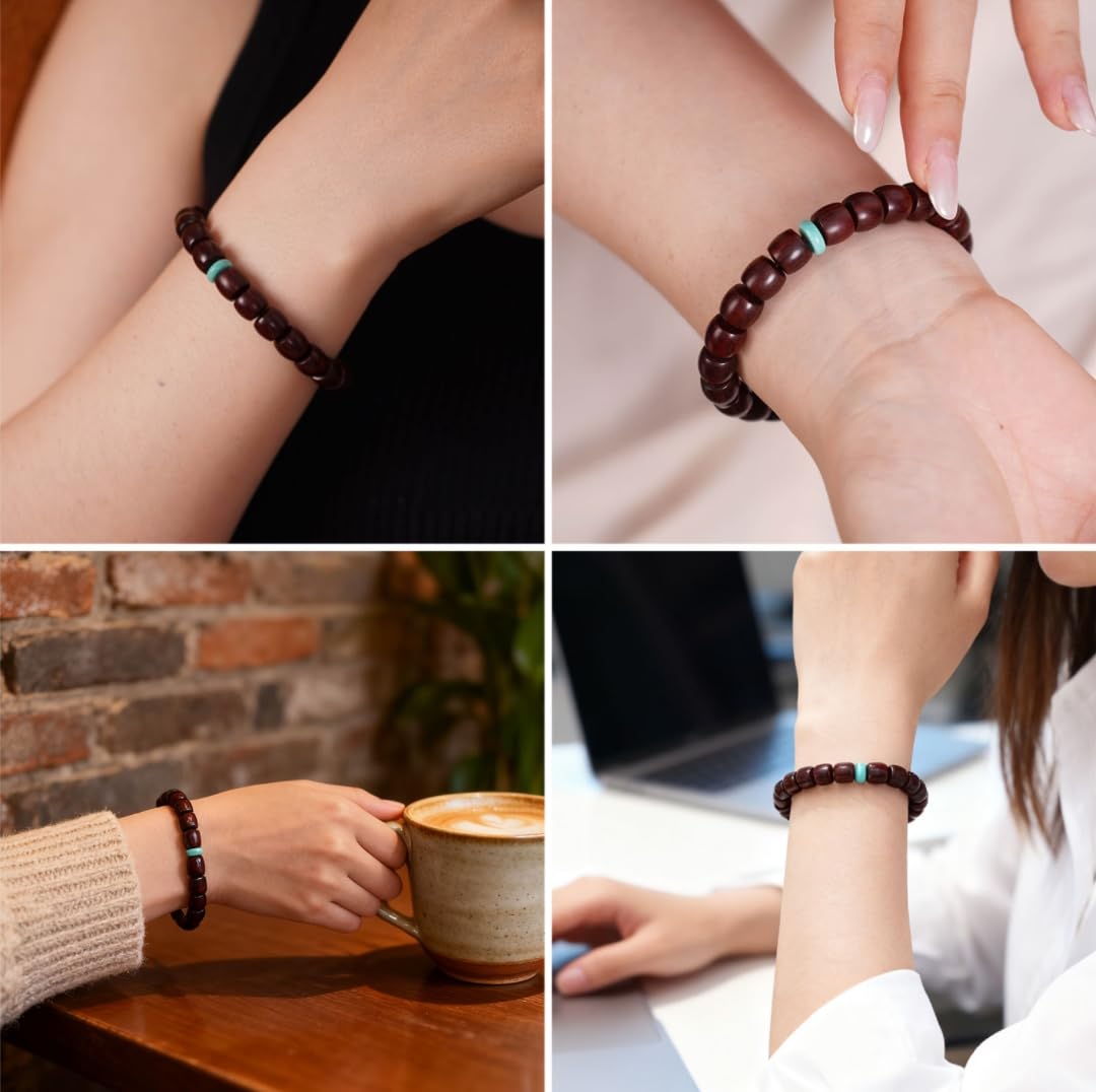 Red Sandalwood Mala Bead Bracelet with Turquoise (Sandalwood + Turquoise)