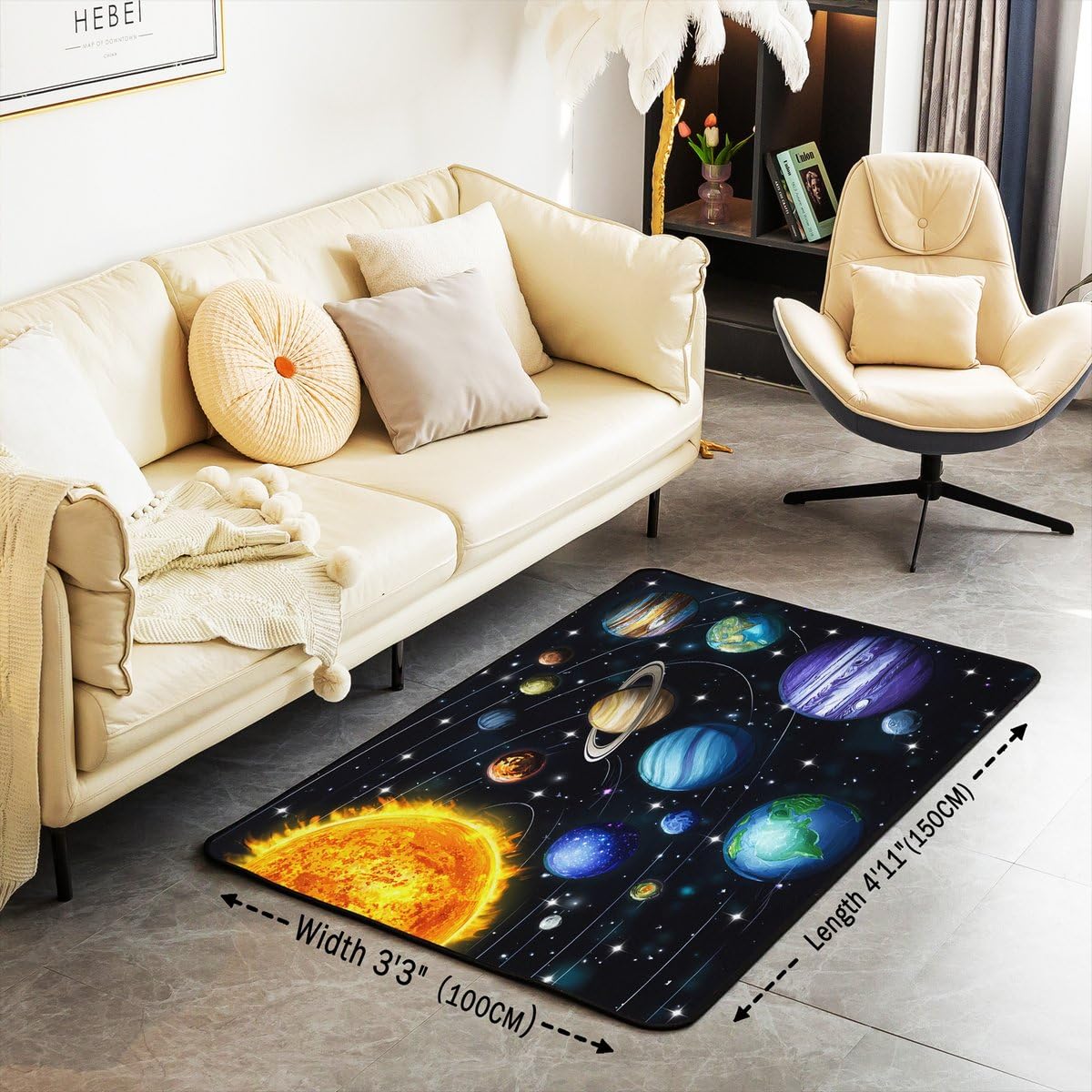 Planet 3 x 5 Area Rug Solar System Outer Space Rugs for Living Room (Black Orange Blue Purple / 3'3" x 4'11" (Rectangular))