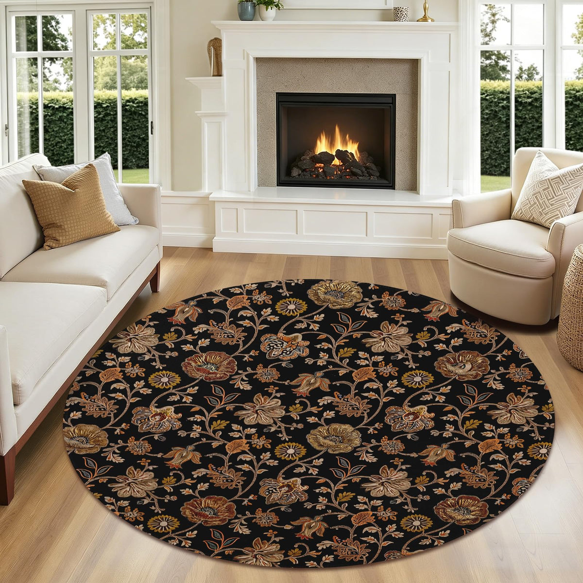 Vintage Floral Round Area Rug 4ft Machine Washable NonSlip Boho Circle Rug (Daily-vintage Floral / 4' (Round))
