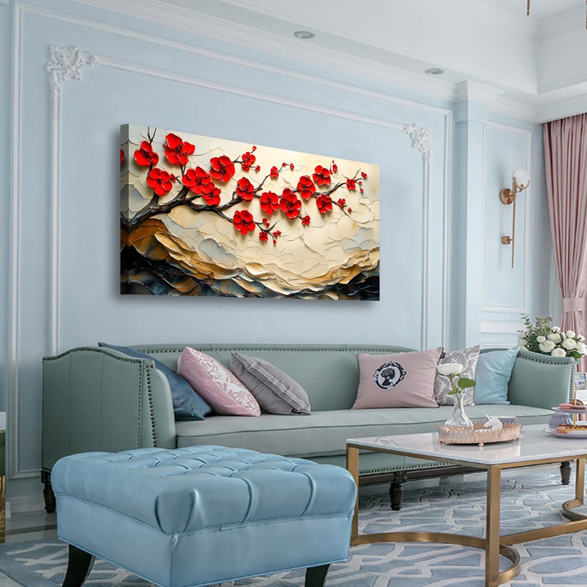 Tree of Life Pictures Canvas Wall Art for Living room Office Bedroom Red Flower Tree Wall Decor (40"L x 20"W / Red Flower Tree of Life)