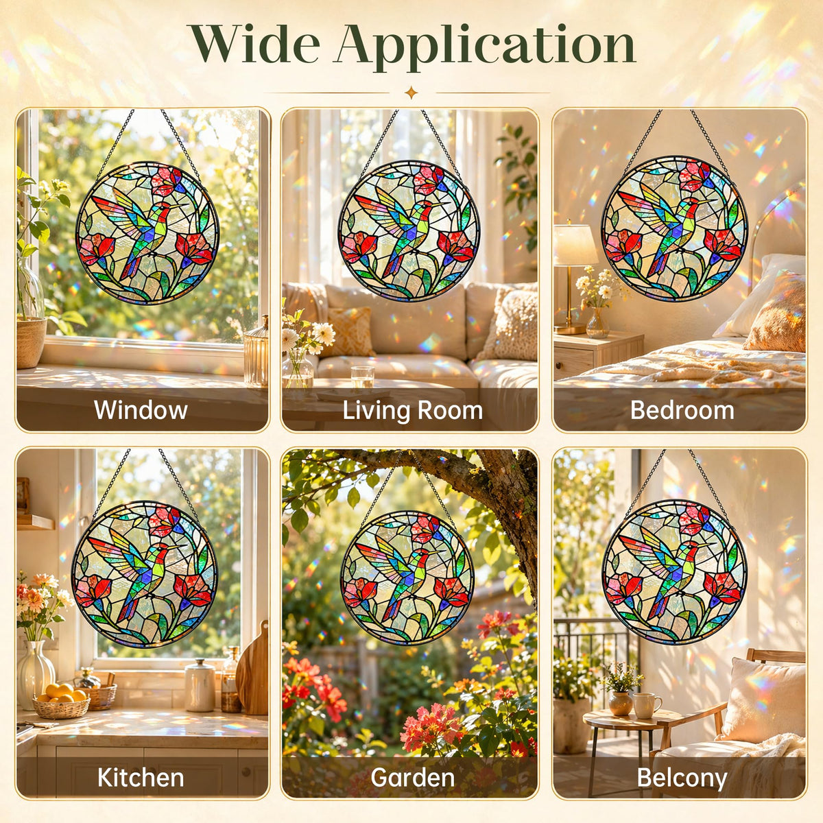 Hummingbird Suncatcher Stained Glass Window Hanging (Red Hummingbird 6.3)