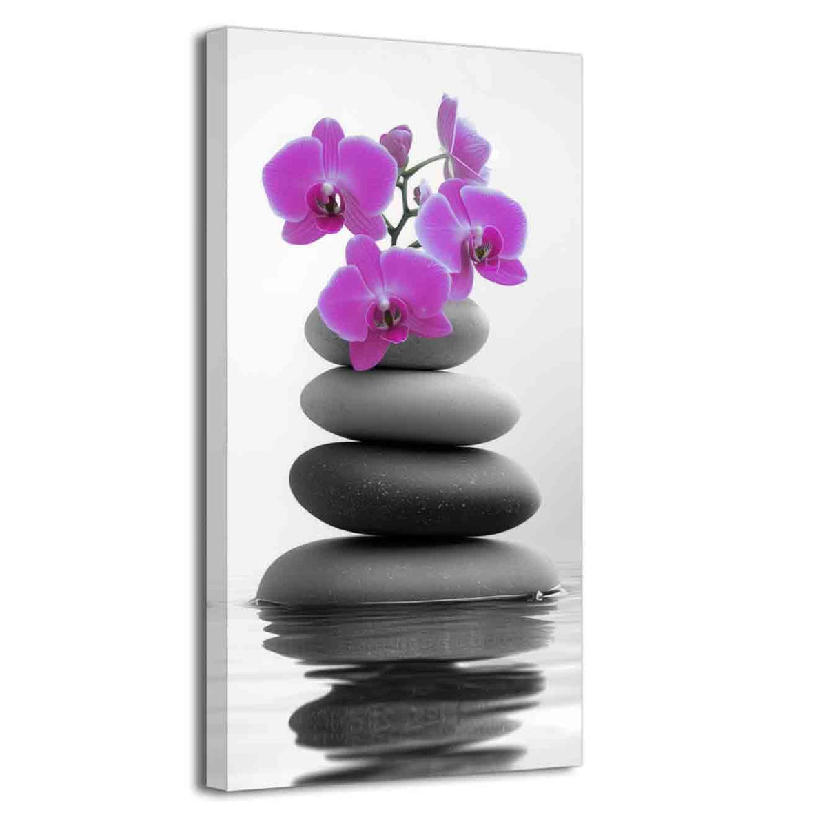 Black and White Bathroom Pictures Zen Wall Art Stone Orchid on Water Poster Prints Floral Relax Grey Canvas Paintings Office Decor Framed (Pink / 24L" x 12W")