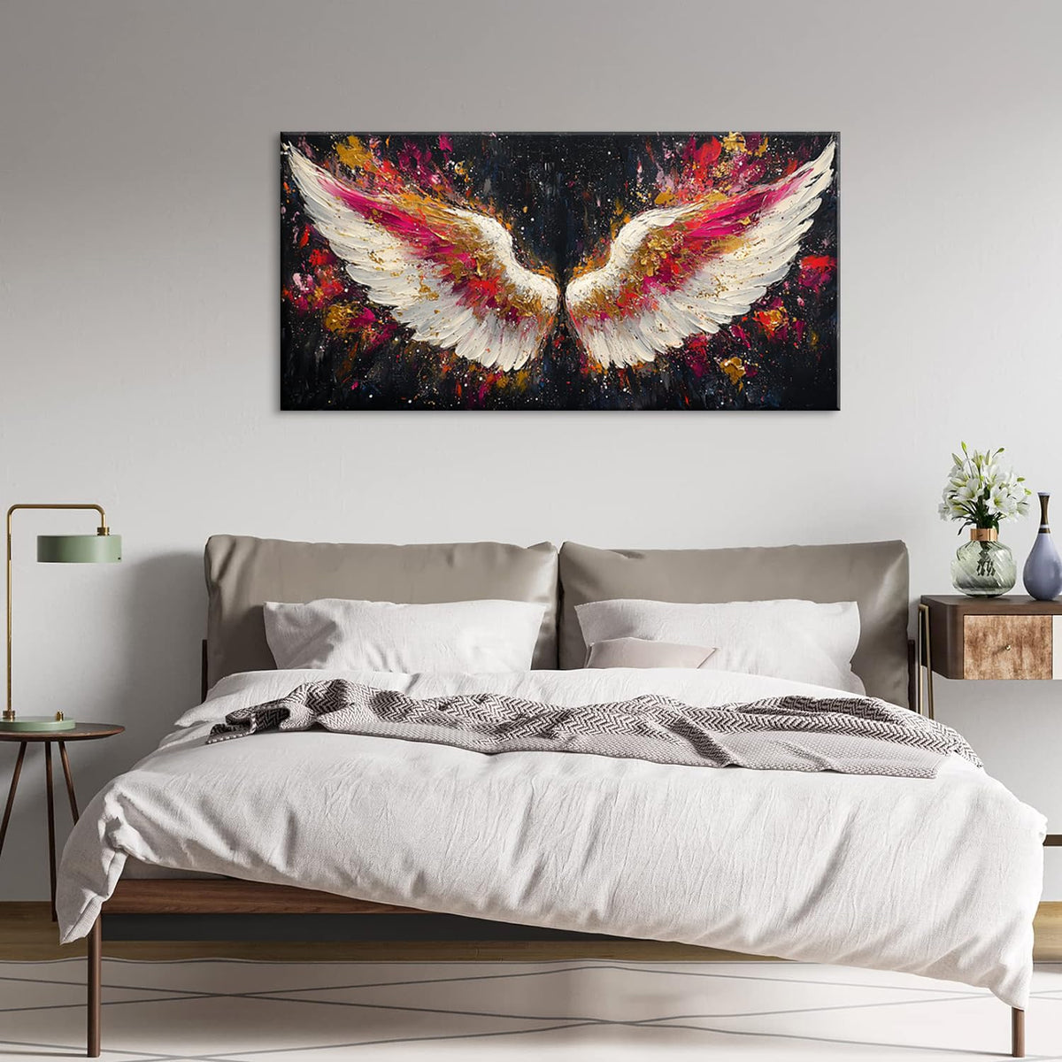 Multicolor Angel Wings Wall Art for Living Room Office Divine Inspiration Splatter Paint Art Painting Prints Contemporary Canvas Artwork Dining Bedroom Decor Extra Large (Contemporary / White Gold Red Angel Wings Wall Art / 58L" x 28W")