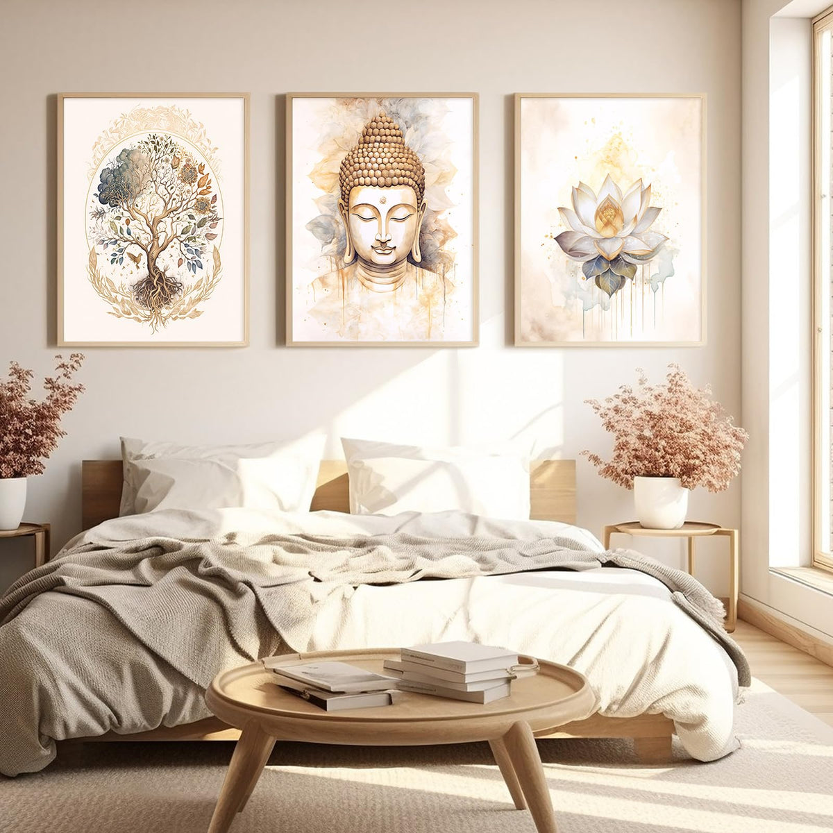 Zen Wall Art Decor Buddha Lotus Flower Artwork Tree of Life Canvas Painting Yoga Meditation Studio Wall Art Mindfulness Spiritual Energy Poster for Living Room Bedroom 8x10x3 Inch Unframed (8x10 Inch Unframed / Buddha Flower Prints)