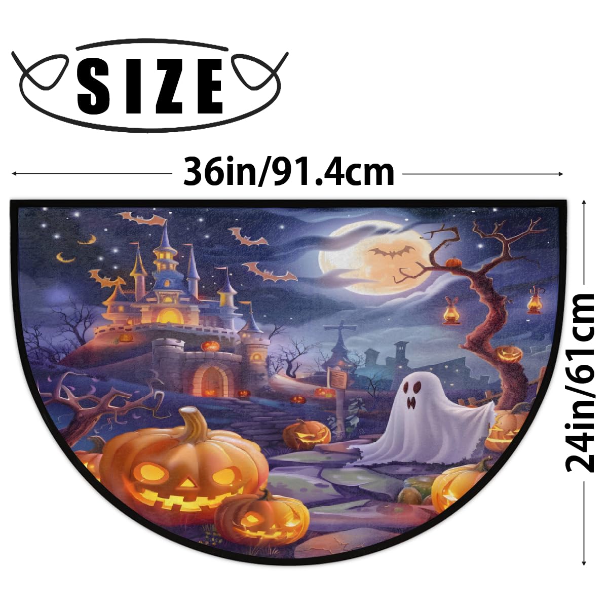 Ghosts Half Round Door Mat Indoor Entrance Semi Circle Area Rugs (Z Ghosts Halloween Castle)
