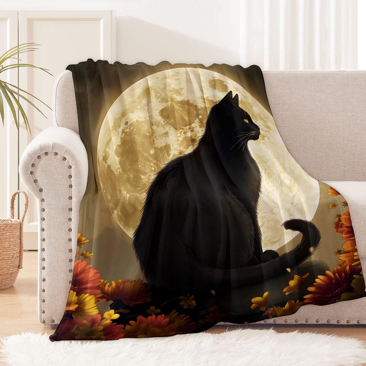 Moonlit Black Cat Blanket for Cat and Night Lovers (50x40 Inch / Moonlit Cat)