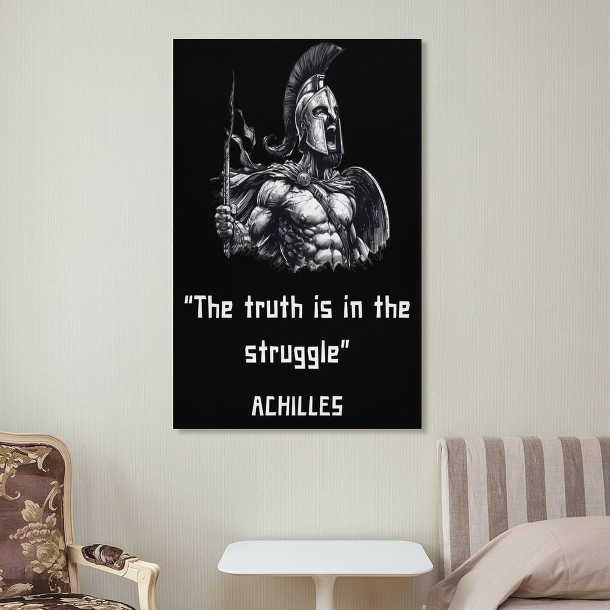 Achilles Truth In Struggle Spartan Warrior Canvas Printing Wall Art Prints Wall Decor Posters Black White Greek Mythology Motivational Gym Office Bedroom Living Room Decor 12x18inch (style-42 / 12x18inch(30x45cm) Unframe)