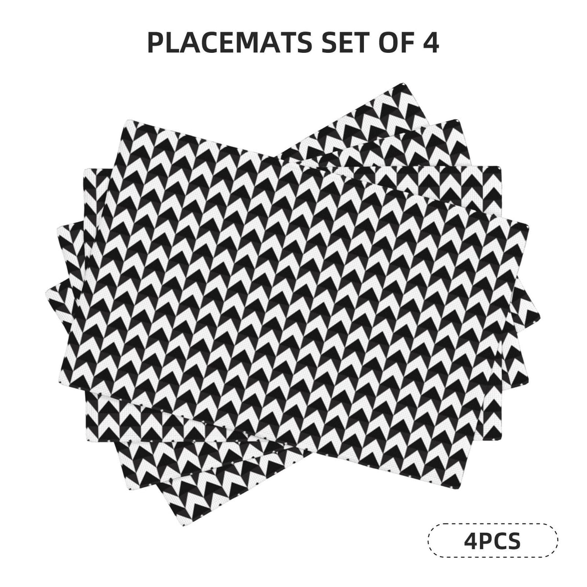 Black and White Vertical Grid Place Mat Set of 4 Pieces Heat (4PCS / Black and White Vertical Grid)
