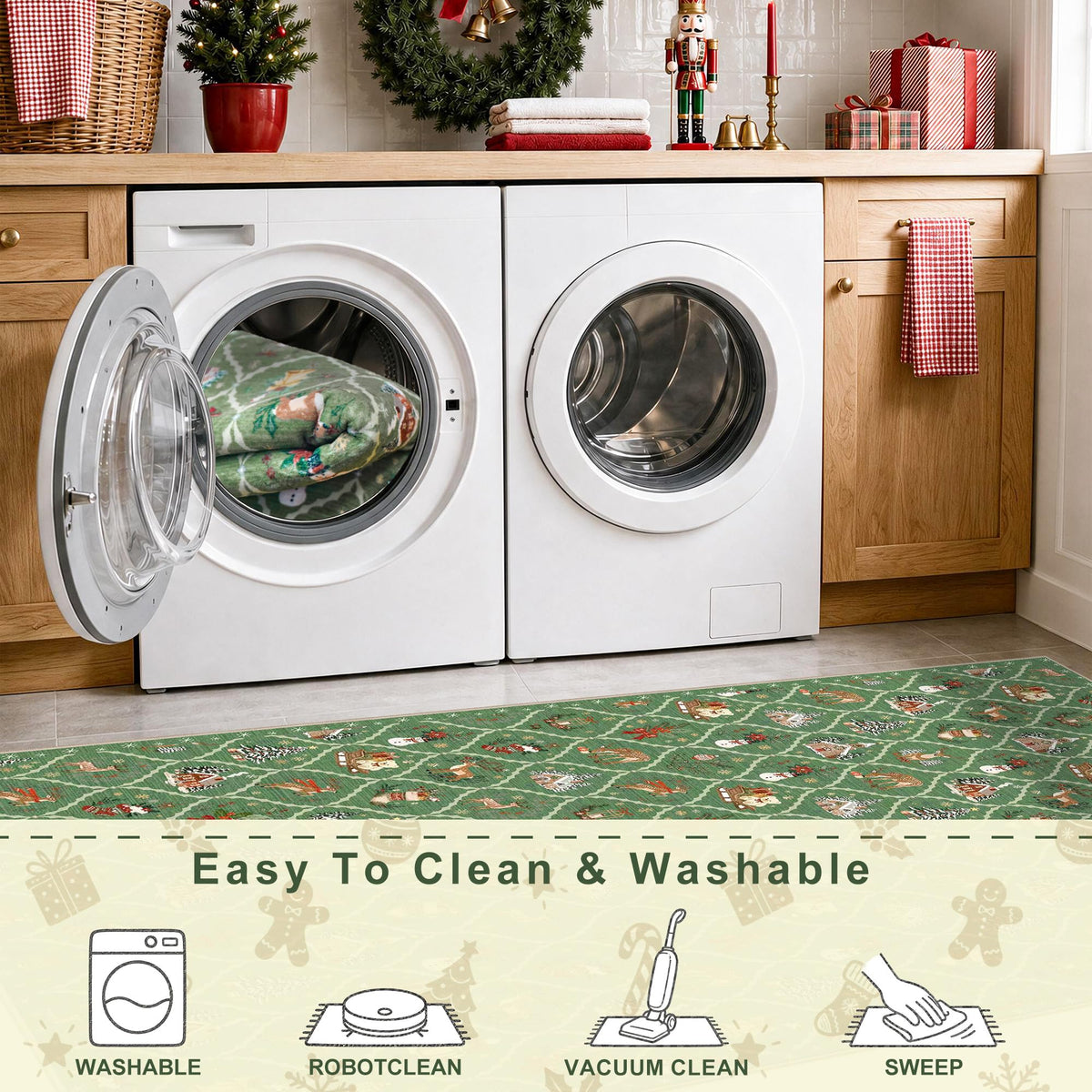 Washable 3x5 Christmas Area Rug (Sage Green / 3' x 5' (Rectangular))