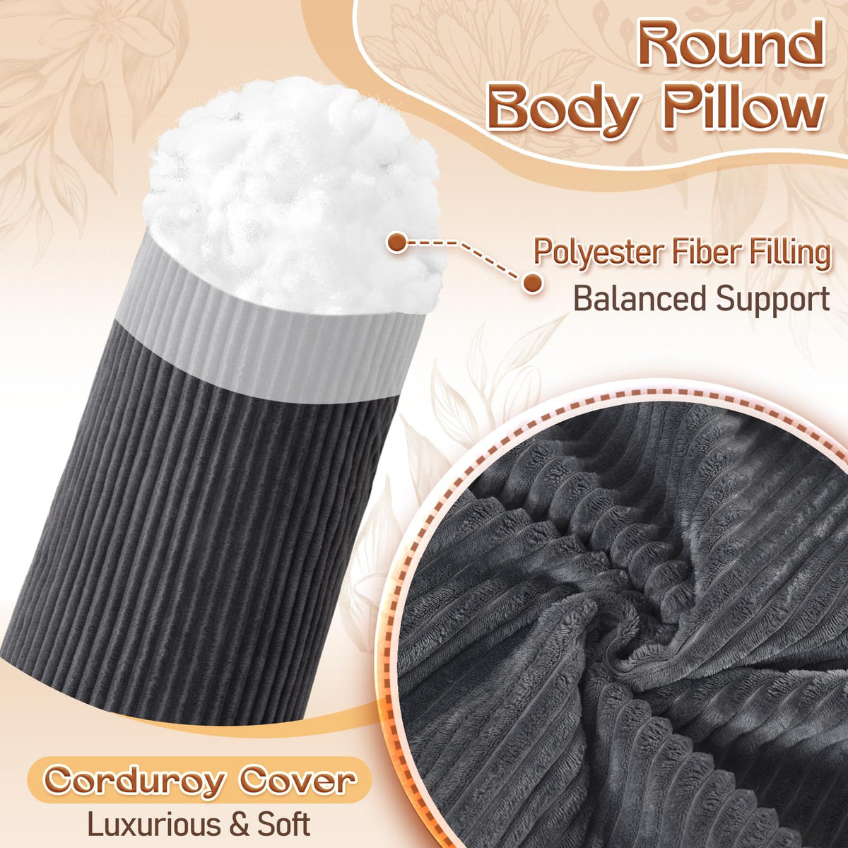 Body Pillow for Adults (Black (Corduroy) / 47 inch)