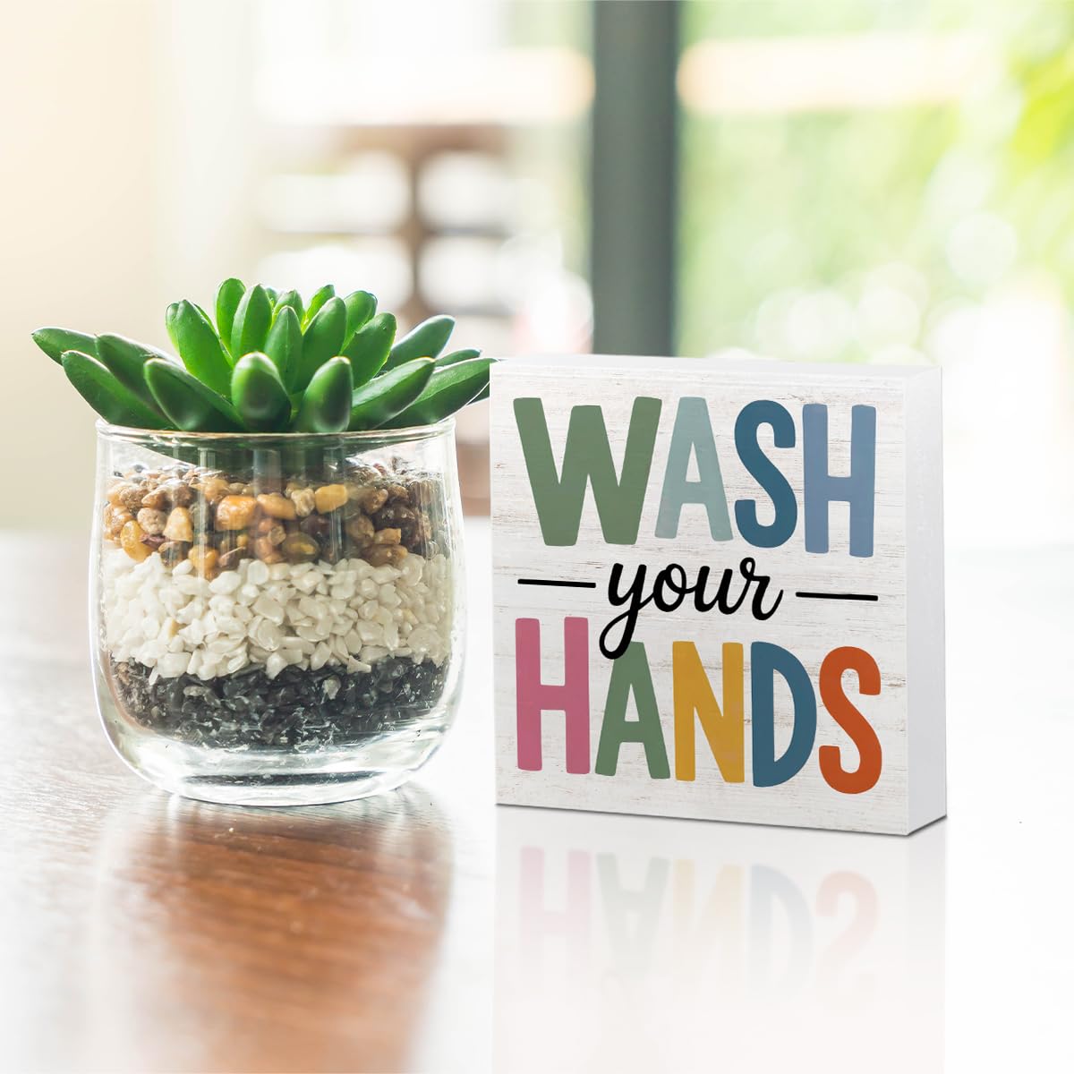 Funny Bathroom Decor Wood Box Sign (Wash your hands)
